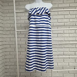 Old Navy NWT Blue White Striped Strapless Ruffle Dress L Summer